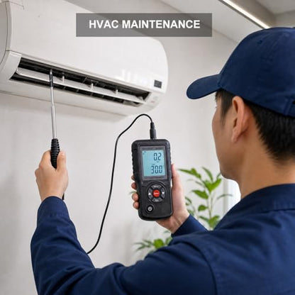 Thermal Anemometer –MOG2033 Handheld CFM CMM Air Flow Meter with Sunlight Readable Backlit LCD, High-Precision Wind Speed Gauge for HVAC Ducts Vents, Telescopic Probe, Temperature