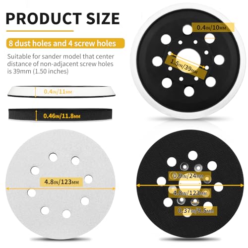 5" Hook & Loop Replacement Sander Pad RS034 & RS035 Compatible with Bosch Random Orbital Sander ROS20 ROS20VS GEX12V with 4 PCS Foam Pad & 36 PCS Sanding Discs 100 150 180 240 320 400 Grits - size: FIT RS034 & RS035