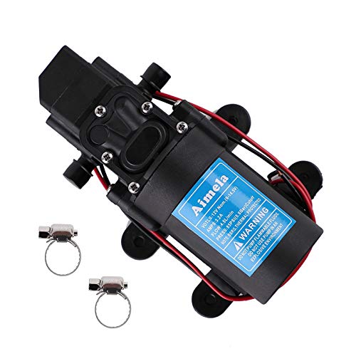 12V DC Fresh Water Pump with 2 Hose Clamps,Self Priming Sprayer Pump with Pressure Switch,12 Volt High Pressure Pump Diaphragms,4.5 L/Min 1.2 GPM 85 PSI Adjustable for Spray,Marine,Lawn