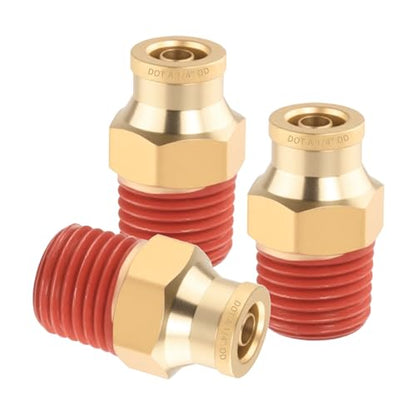 3PCS Brass DOT Air Brake 1/4" Tubex 1/4" NPT Quick Push Fittings - size: 1/4" OD x 1/4" NPT, style: Quick Push Straight-3PCS