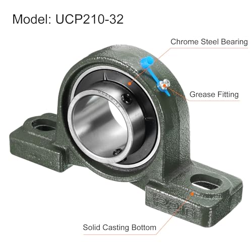uxcell 2pcs UCP210-32 Pillow Block Bearings 2 inch Bore Self Alignment, Solid Cast Iron Base Mounted Chrome Steel Bearings - size: UCP210-32