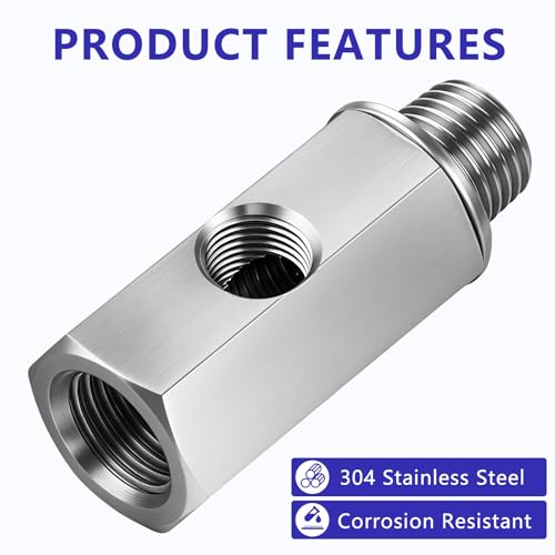 1/4" NPT Oil Pressure Sensor Tee Adapter, 304 Stainless Steel Triple Port Fitting: 1/4" NPT Female to Male & 1/8" NPT Female for Gauge and Sensor Installation - size: 1/4 NPT-1/4 NPT-1/8 NPT