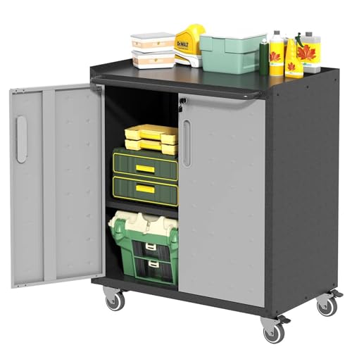 Garage Tool Storage Cabinet with Wheels & 2 Lockable Doors,Gray - color: Black/Gray, style: 2 doors with wheels