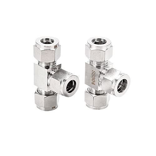 304 Stainless Steel Compression Tee 1/4" OD x 1/4" OD T-fitting 3-way 2pc - color: Pack of 2, size: 0.25 Inch