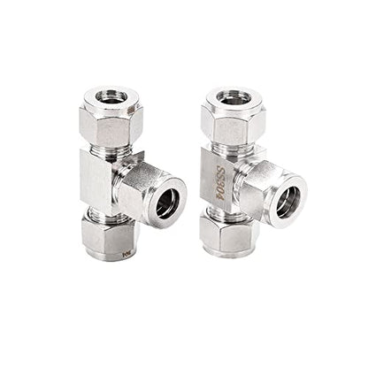 304 Stainless Steel Compression Tee 1/4" OD x 1/4" OD T-fitting 3-way 2pc - color: Pack of 2, size: 0.25 Inch