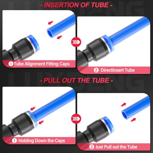10MM OD Blue Polyurethane PU Air Hose Line Kits with Push-to-Connect Fittings for Compressed Air Fluid Transfer Tubing 10 Meter/32.8ft(Pack of 17) - color: Blue, size: 10mm OD/32.8ft