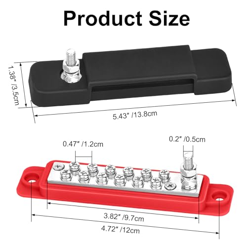 Power Distribution Block 12V 150A 1/4" Stud Bus Bar Tinned Copper Electrical Battery Terminal Block for Boat Automotive Solar Wiring - size: 150A