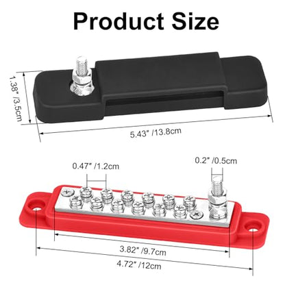 Power Distribution Block 12V 150A 1/4" Stud Bus Bar Tinned Copper Electrical Battery Terminal Block for Boat Automotive Solar Wiring - size: 150A