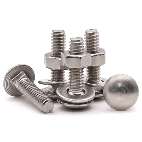 3/8-16 x 2 (8 Sets) Stainless Steel Square Neck Carriage Bolts with Nuts and Washers, Full Thread, No Coating Plain Finish, Coarse Thread UNC, Stainless Steel 304 (18-8) - size: 3/8-16 x 2"