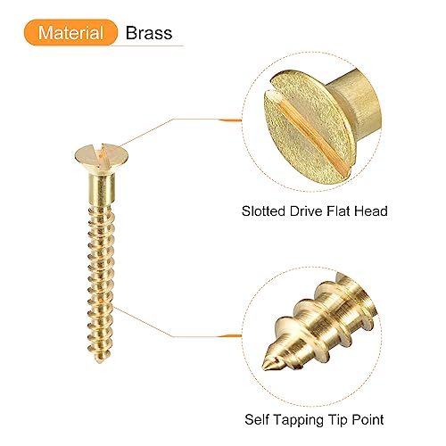 uxcell Brass Wood Screws, 30Pcs M3 x 25mm Slotted Drive Flat Head Self Tapping Screw Countersunk for Woodworking Furniture - size: M3 x 25mm