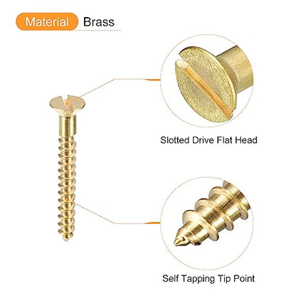 uxcell Brass Wood Screws, 30Pcs M3 x 25mm Slotted Drive Flat Head Self Tapping Screw Countersunk for Woodworking Furniture - size: M3 x 25mm