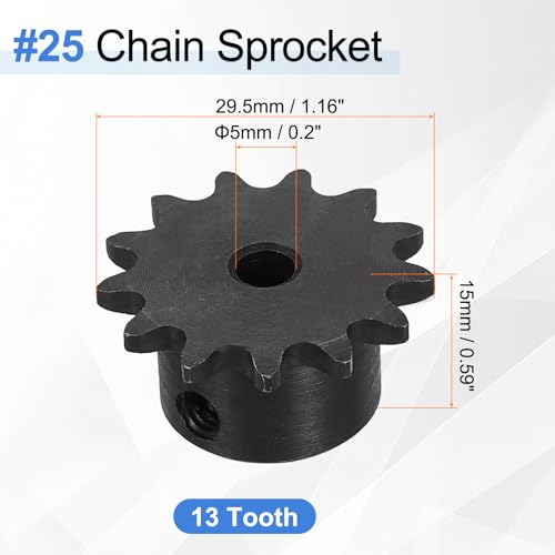 uxcell #25 Chain Roller Sprocket 5mm Bore 29.5mm OD, 13 Tooth C45 Carbon Steel ANSI #25 Roller Sprocket Round Hole with Set Screws for ISO 04C Chain, Black - size: 5mm Bore 29.5mm OD, 13 Tooth