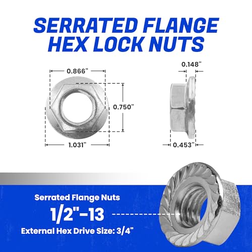 Fastenere Serrated Flange Nuts – 1/2"-13 (10-Pack), Durable Stainless Steel 18-8 Hex Lock Hardware Nuts, Corrosion-Resistant, Coarse Plain Finish for Home, Automotive & Industrial Use - size: 1/2-13 (10 Pack)