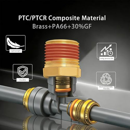 DOT Air Brake Line Tee Fittings, Quick Push to Connect Air Hose Fitting - size: 3/8" OD & 1/2" NPT