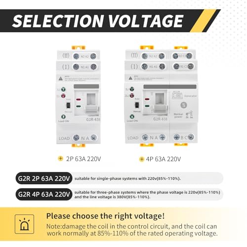Mini ATS Automatic/Manual Transfer Switch 4P 63A AC220V, Home Generator Manual Transfer Switches for Uninterruptible Power Supply, 3Phas Dual Auto Power Electrical Selector Switch DIN Rail Mount G2R - style: ATS G2R 4P 63A AC220V