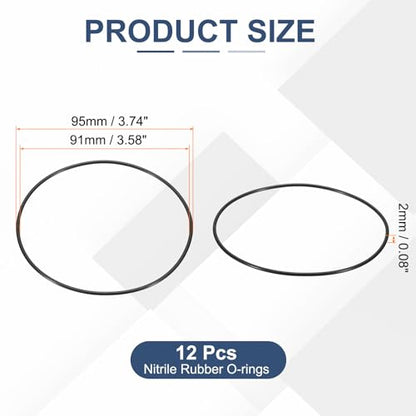 12pcs Nitrile Rubber O-Rings 91x95x2mm Metric NBR Sealing Gasket - size: 91mm x 95mm x 2mm