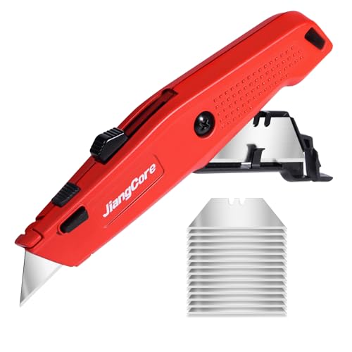 Premium Utility Knife with 14 Blades - Heavy Duty Retractable Work Knife, Precision Cutting for DIY, Cardboard, Packaging - Ergonomic Grip & Quick-Release Design