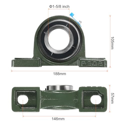 uxcell 2pcs UCP209-26 Pillow Block Bearings 1-5/8 inch Bore Self Alignment, Solid Cast Iron Base Mounted Chrome Steel Bearings - size: UCP209-26