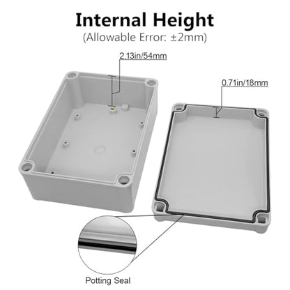 LeMotech Junction Box IP67 Waterproof Dustproof ABS Plastic Project Box for Electrical Outdoor Enclosure Gray 6.9 x 4.9 x 3 inch (175 x 125 x 75 mm),2 Pack - size: 6.9" x 4.9" x 3" (2pc)