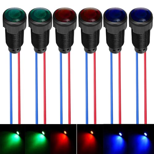 Gebildet 6pcs Red/Blue/Green LED Indicator Pilot Light 110VAC Mounting Hole Size 10mm(Flame Retardant Plastic Shell) - color: R/B/G/W 110-220V/Black shell