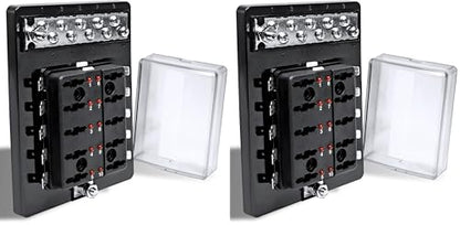 True Mods 10 Way Blade Fuse Block with Ground Negative Bus bar for Automotive [ATC/ATO Blade Fuses] [100 Amp] [LED] [Protection Cover] [12V - 30V DC] Auto Marine Ground Terminal Fuse Box (Pack of 2) - size: Fuse Box with Busbar (Pack of 2)