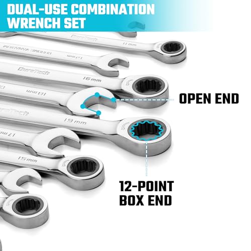 DURATECH 12-Piece Ratcheting Combination Wrench Set, Metric, 8-19mm
