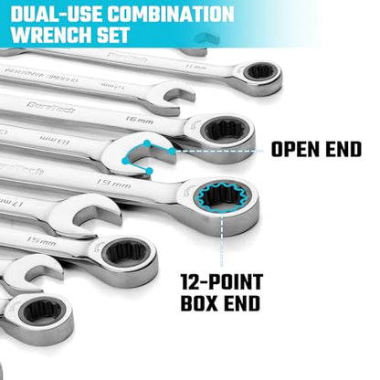 DURATECH 12-Piece Ratcheting Combination Wrench Set, Metric, 8-19mm