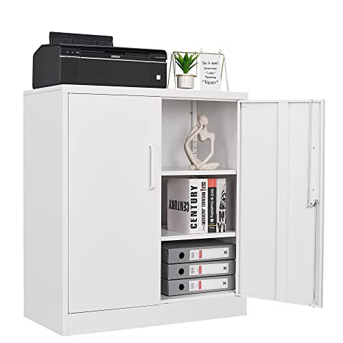 Yizosh Metal Garage Storage Cabinet with 2 Doors and 2 Adjustable Shelves - 35.5" Steel Lockable File Cabinet for Home Office,Garage,Gym,School (White) - color: White, size: 2 Door - 35.5"H