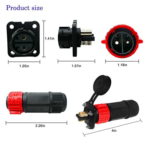 50 Amp Industrial Connector, 8AWG 2 Pin Waterproof IP67 Plug & Receptacle for Solar Array Charging RV Camper Trolling Motor (Red) - style: Red