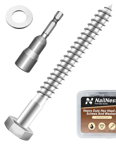 (1Box) 1/4" x 3" Hex Head Lag Screws Bolts with Flat Washers, 20Sets 304 Stainless Steel 18-8 Heavy Duty 1/4 Lag Bolts for Wood with Hex Socket - size: 1/4" x 3", style: 1-Box