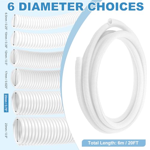 MECCANIXITY Plastic Split Wire Loom Tubing 3/4"(20mm) ID 20FT(6m), White - color: White, size: 3/4"(20mm) ID x 20FT(6m)