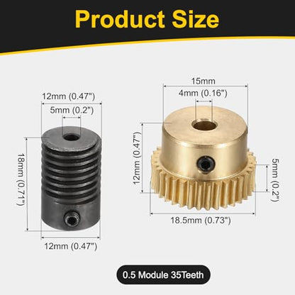 uxcell Worm Gear Set Right Rotation 35T 0.5 Module 1:35 Reduction Rate - size: Gear-4mm, Rod-5mm Bore, style: 0.5M-35T