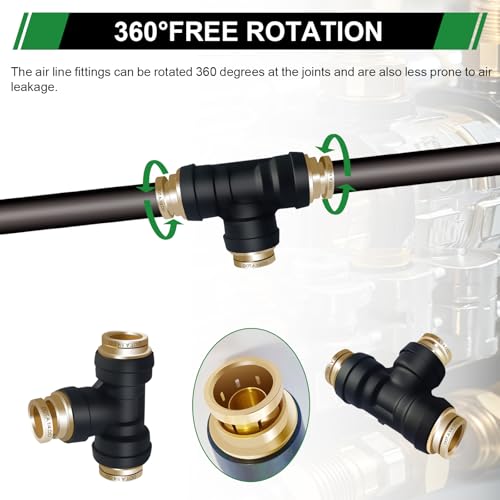1/4" DOT Air Brake Line Tee Fittings 3PCS, Quick Push To Connect - color: 1/4" * 1/4" * 1/4" 3PCS