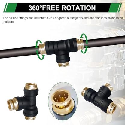 1/4" DOT Air Brake Line Tee Fittings 3PCS, Quick Push To Connect - color: 1/4" * 1/4" * 1/4" 3PCS