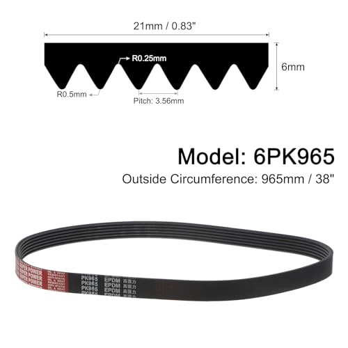 uxcell 6K380/6PK965 Serpentine Belt 6 Ribs 965mm Length x 21mm Width x 5mm Height, EPDM Poly V Belt, Multi Wedge Micro V Belt for Vehicle - size: 6PK965