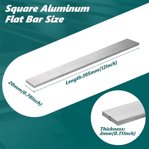 2Pcs Square Aluminum Flat Bar, 1/8" Thickness x 0.8" Width x 12" Length 6061 Aluminum Flat Plate, 3 x 20 x 305mm Solid New Mill Stock for DIY & Industrial Applications - size: 3x20x305mm, style: 2 pieces