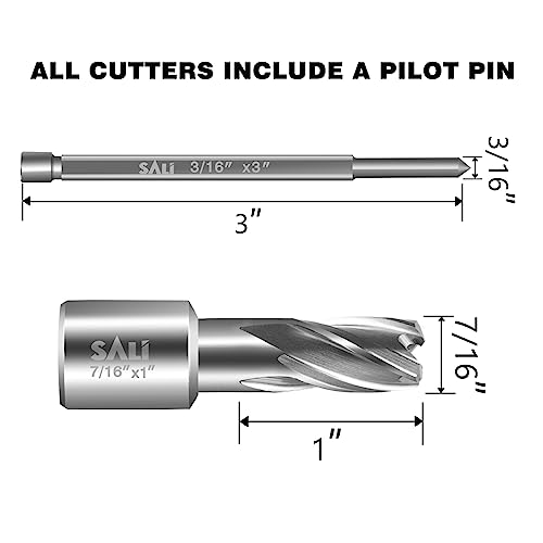 SALI Annular Cutter Diameter 7/16 Inch with Weldon Shank 3/4"(with 2 Flats) Cutting Depth 1" Mag Drill Bit for Magnetic Drill Press HSS Fully Ground Drill with One 3/16"*3" Pilot Pin - size: 7/16"*1"