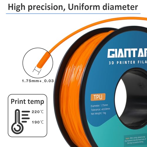 GIANTARM 95A TPU 3D Printer Filament 1.75mm, 1kg Spool, Orange, +/- 0.03mm - color: Tpu-orange New