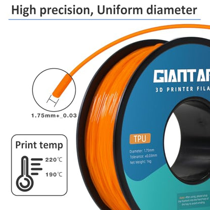 GIANTARM 95A TPU 3D Printer Filament 1.75mm, 1kg Spool, Orange, +/- 0.03mm - color: Tpu-orange New