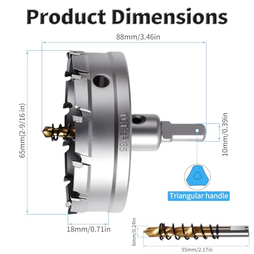 65mm TCT Hole Saw, 2-9/16", Heavy Duty Titanium Pilot Drill Bit - size: Φ65