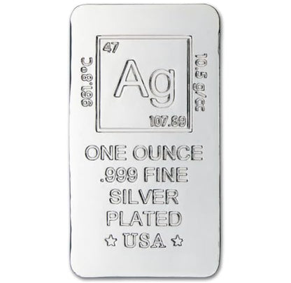 1 oz Silver Plated Bar (Flat Style) .999 Pure Paperweight - color: Silver-plated