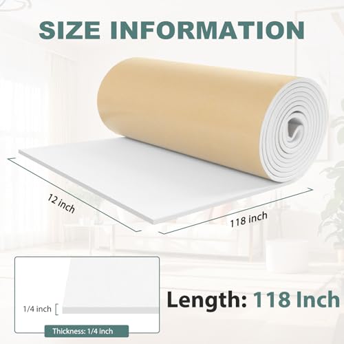 FONUNO Neoprene Foam Padding with Adhesive Closed Cell Foam, White - color: White, size: 12" Wide x 118" Long x 1/4" Thick