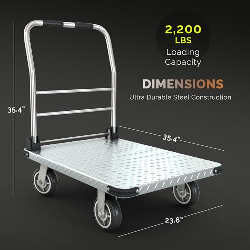 2200 lbs. Capacity Foldable Push Cart Dolly | Moving Platform Hand Truck | Heavy Duty Space Saving Collapsible | Swivel Flat Bed Wagon - Furniture Luggage Lifting - color: Silver, size: 2200 lbs. Capacity
