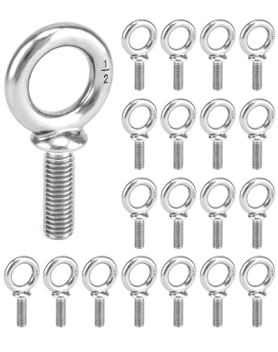 QWORK Eye Bolt, 20 Pack 1/2" -13 x 1-1/2" Marine Grade Stainless Steel Lifting Ring Threaded Eyebolt Machinery Shoulder Eyebolts - color: 20 Pack, size: 1/2"-13 x 1 1/2"