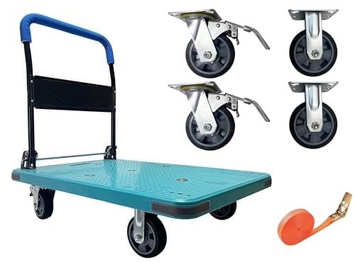 Heavy Duty Flatbed Cart with Swivel Wheels with Brakes,36" Lx24 W - color: Blue, size: Large