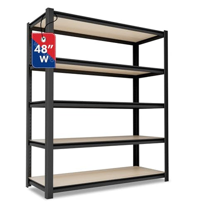 WORKPRO 5-Tier Black Shelving with Board, 48”W x 24”D x 72”H, 3000LBS Load - color: Black, size: 48"W x 24"D x 72"H