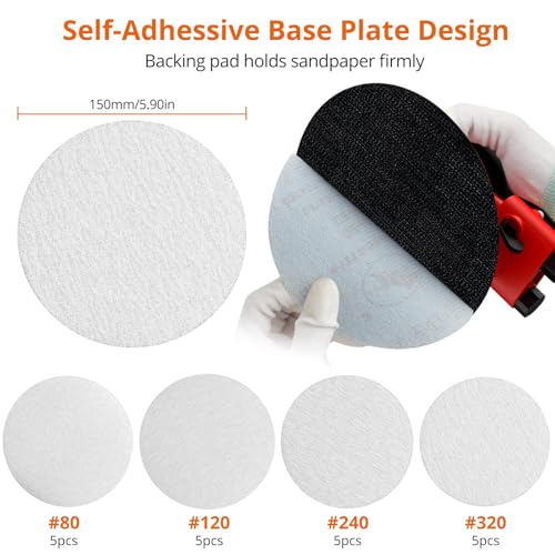 Proster 6" Air Orbital Sander Lightweight 12000 RPM Variable Speed 20pc Kit - size: 6 inch