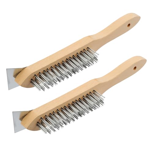MAXMAN Wire Scratch Brush, 12"Wood Handle, Heavy Duty Wire Brushes for Rust - style: Stainless Steel Bristles
