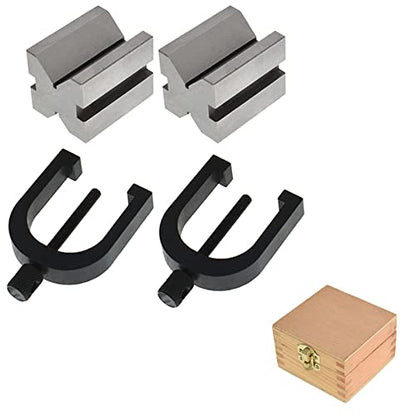 waltyotur V Block Set with Clamp Hardened Steel 90 Degree Angle Precision V Block Set 1-5/8x 1-1/4 x 1-1/4 Multi-Use Gauge Gage Machinist Tool with Box
