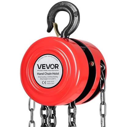 VEVOR Hand Chain Hoist, 1 Ton 2200 lbs Capacity, Manual Chain Block with Upgrade G70 Galvanized Chain, 20 ft Lifting Height, Heavy Duty Pulley Hoist for Garage Warehouse Automotive Machinery, Red